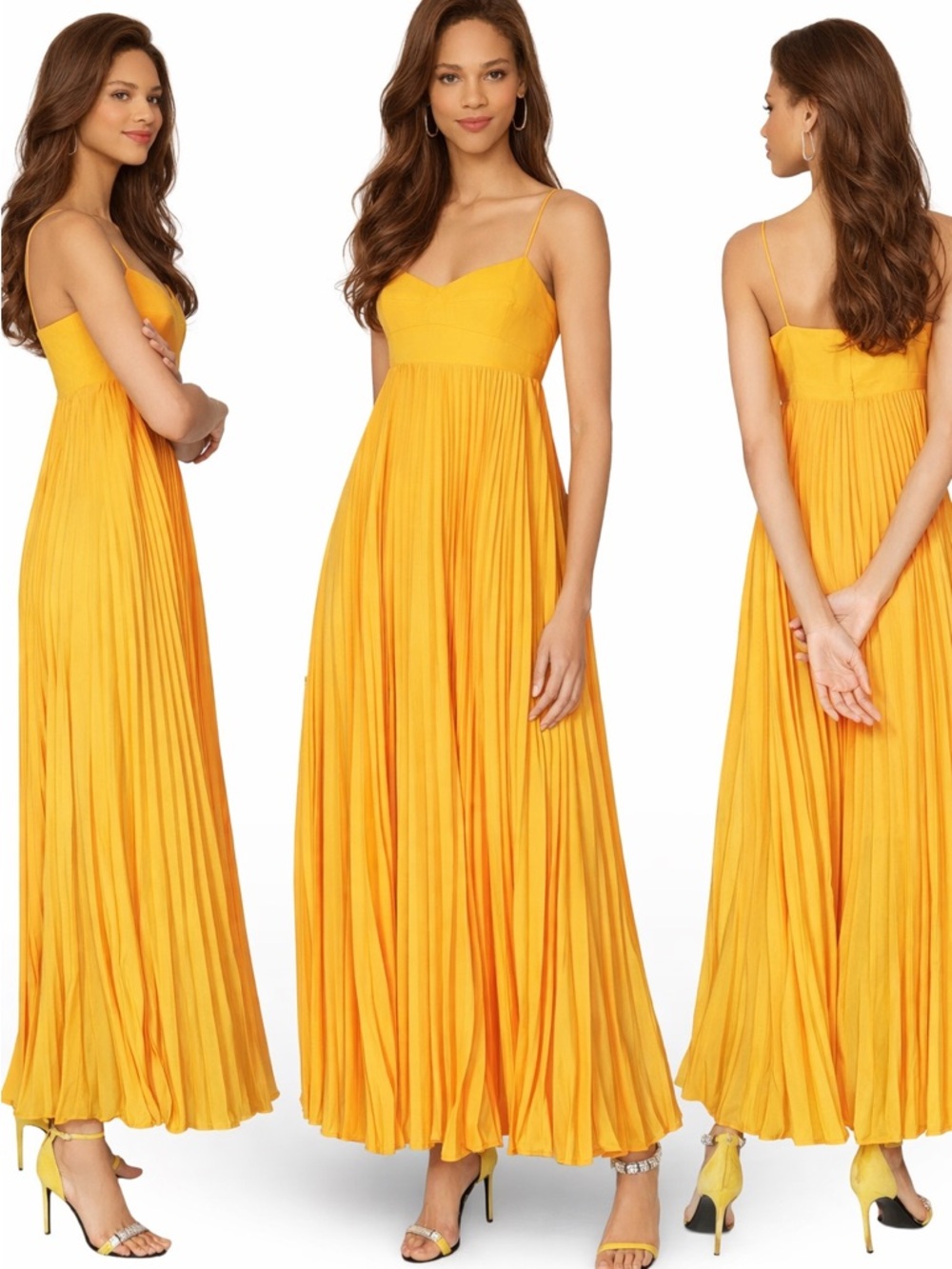 Obando Honeycomb Gown Burnt Yellow Maxi Spaghetti Straps US Size 14 $405